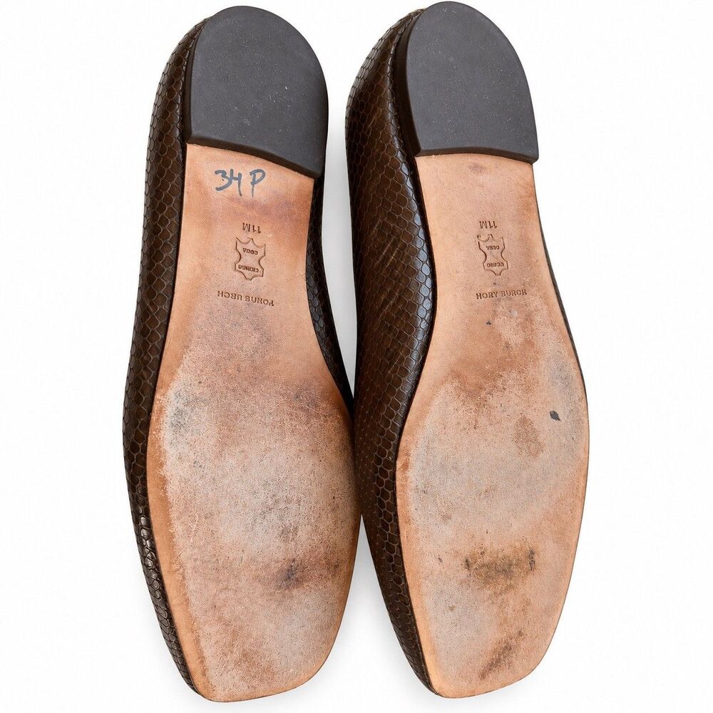 Tory Burch Georgia Ballet Flats Brown Leather Snakeskin Square Toe Shoes Sz 11 M - Picture 8 of 8